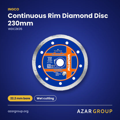 INGCO WDC2K05 Continuous Rim Diamond Disc 230mm – 22.2 mm bore, Wet cutting