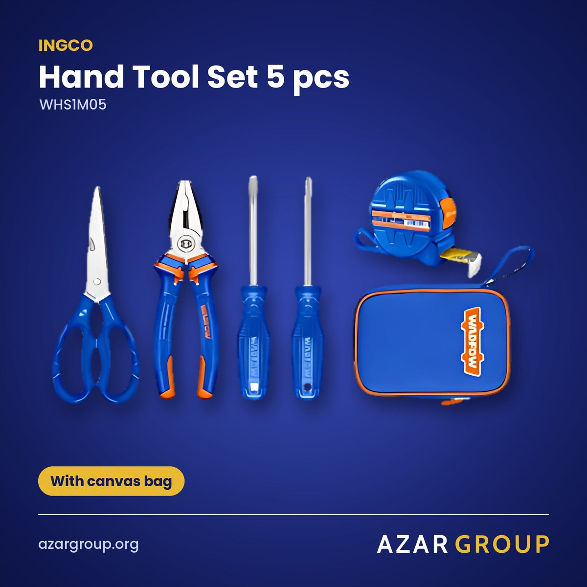 INGCO WHS1M05 Hand Tool Set 5 pcs – With canvas bag