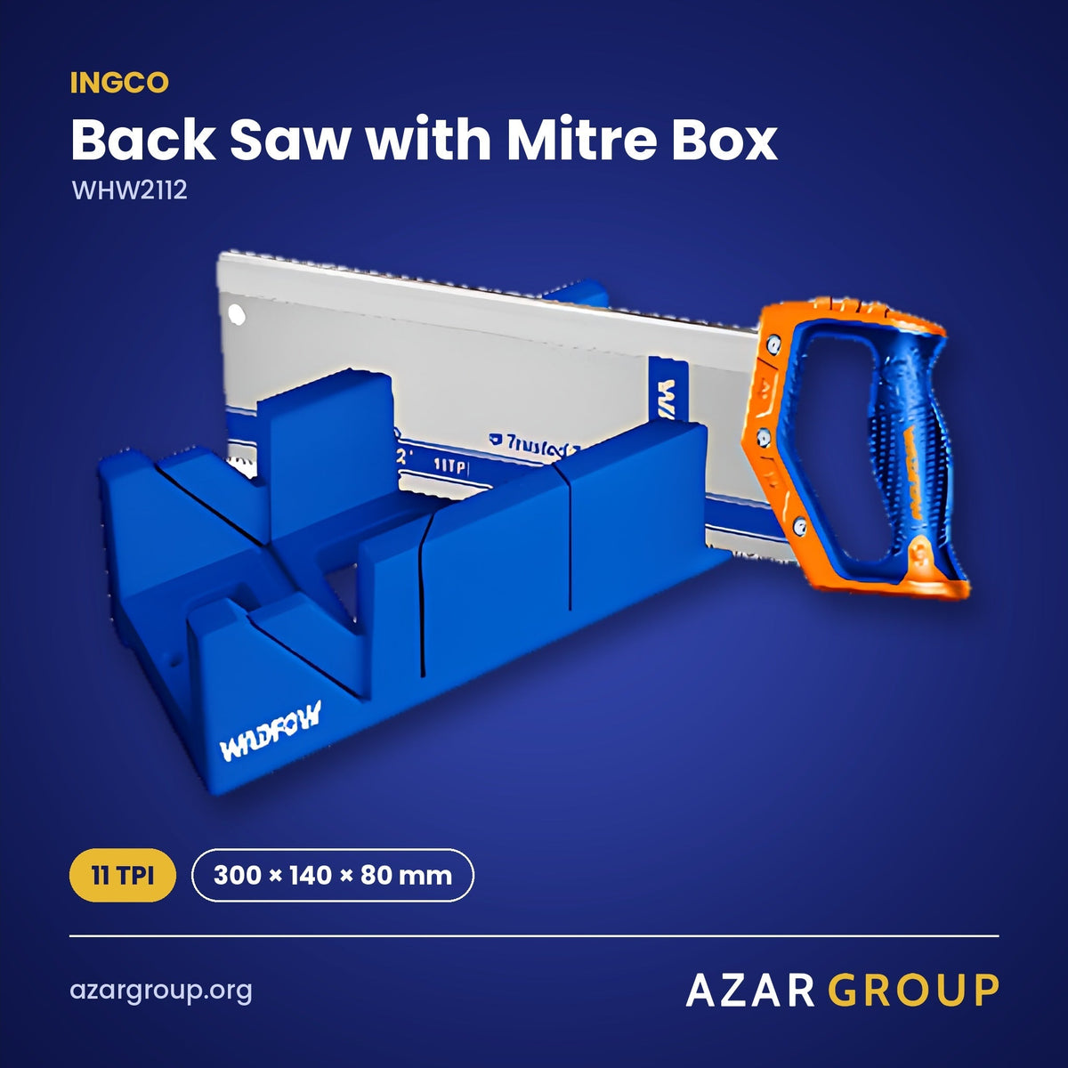 INGCO WHW2112 Back Saw with Mitre Box – 11 TPI, 300 × 140 × 80 mm