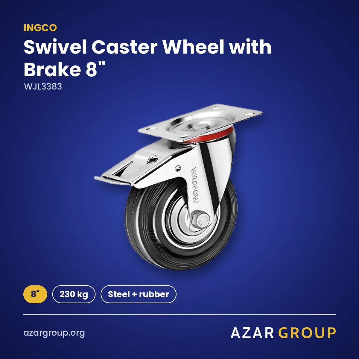 INGCO WJL3383 Swivel Caster Wheel with Brake 8" – 8", 230 kg, Steel + rubber