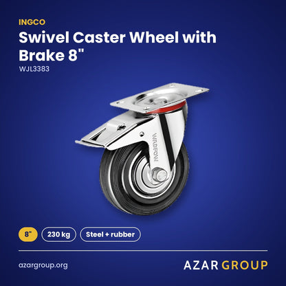 INGCO WJL3383 Swivel Caster Wheel with Brake 8" – 8", 230 kg, Steel + rubber