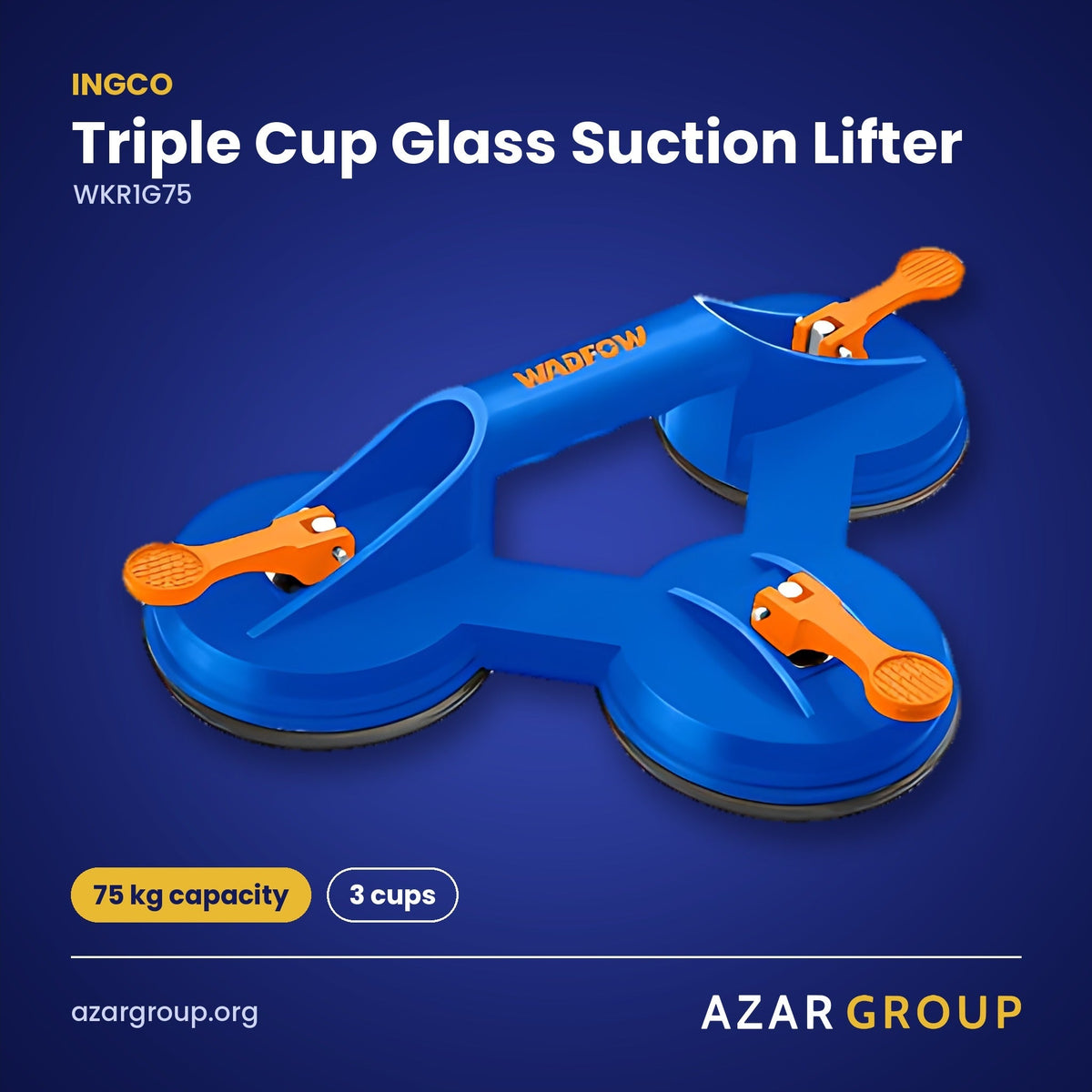 INGCO WKR1G75 Triple Cup Glass Suction Lifter – 75 kg capacity, 3 cups