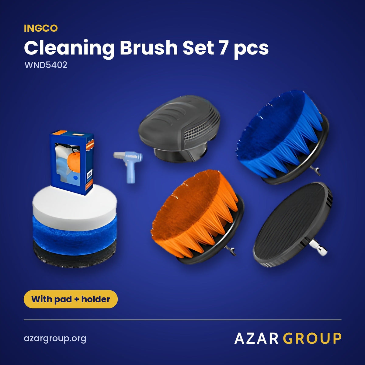 INGCO WND5402 Cleaning Brush Set 7 pcs – With pad + holder