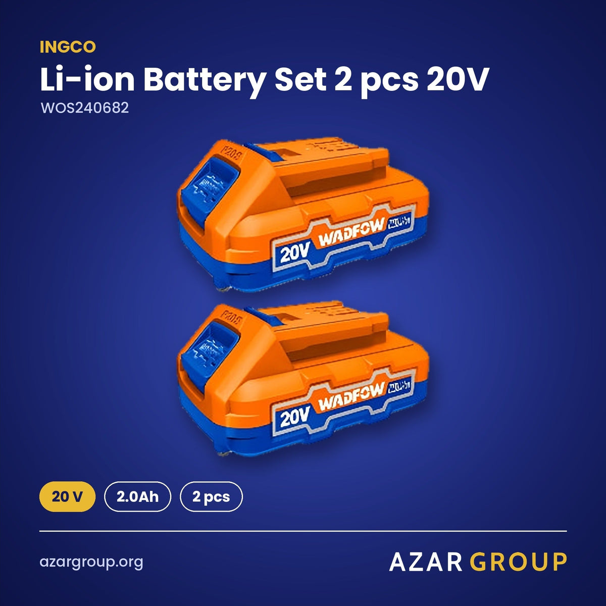 INGCO WOS240682 Li-ion Battery Set 2 pcs 20V – 20 V, 2.0Ah, 2 pcs
