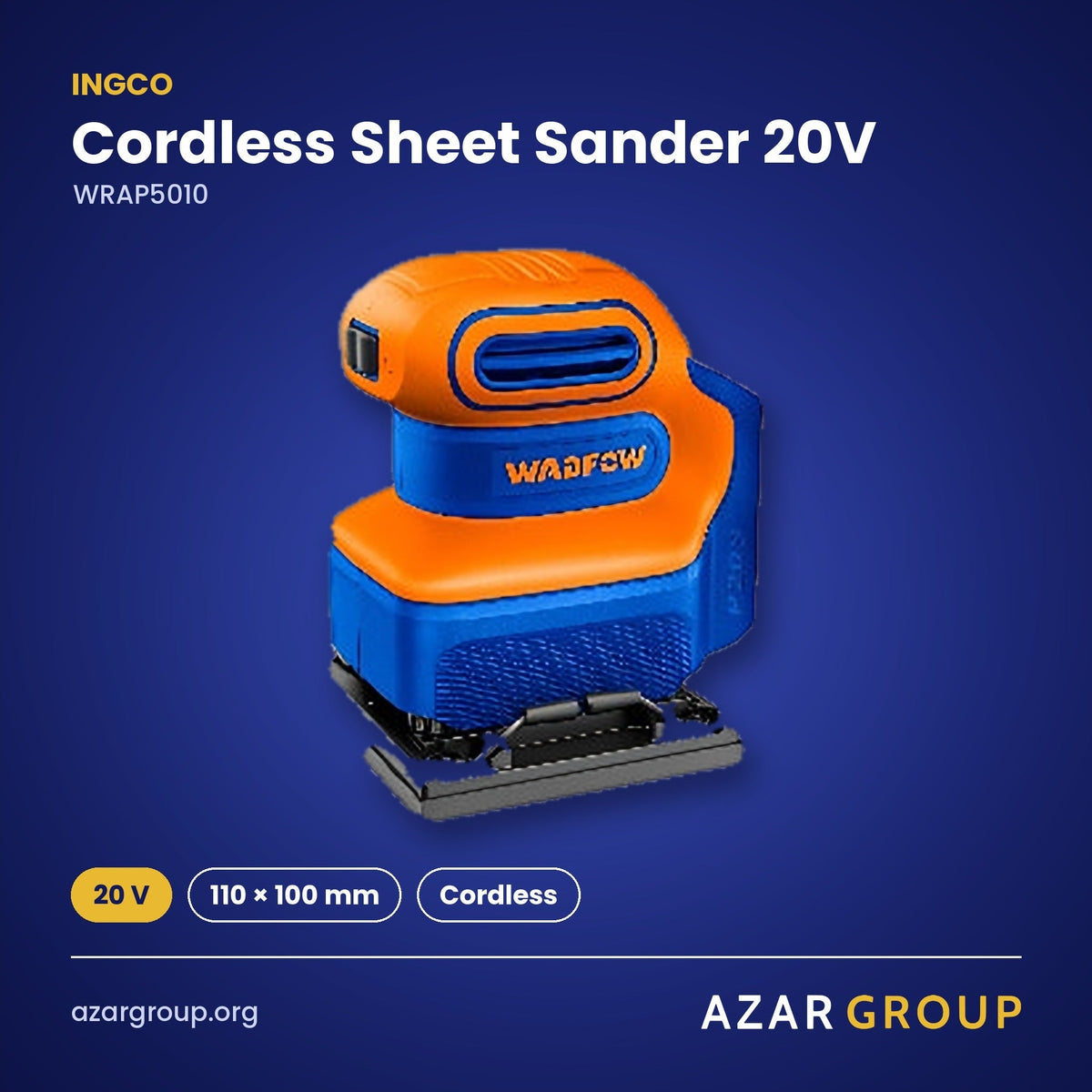 INGCO WRAP5010 Cordless Sheet Sander 20V – 20 V, 110 × 100 mm, Cordless