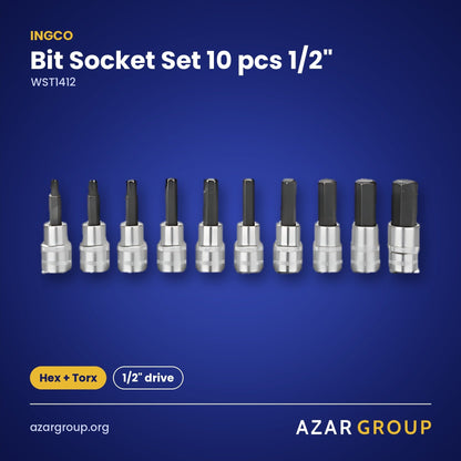 INGCO WST1412 Bit Socket Set 10 pcs 1/2" – Hex + Torx, 1/2" drive