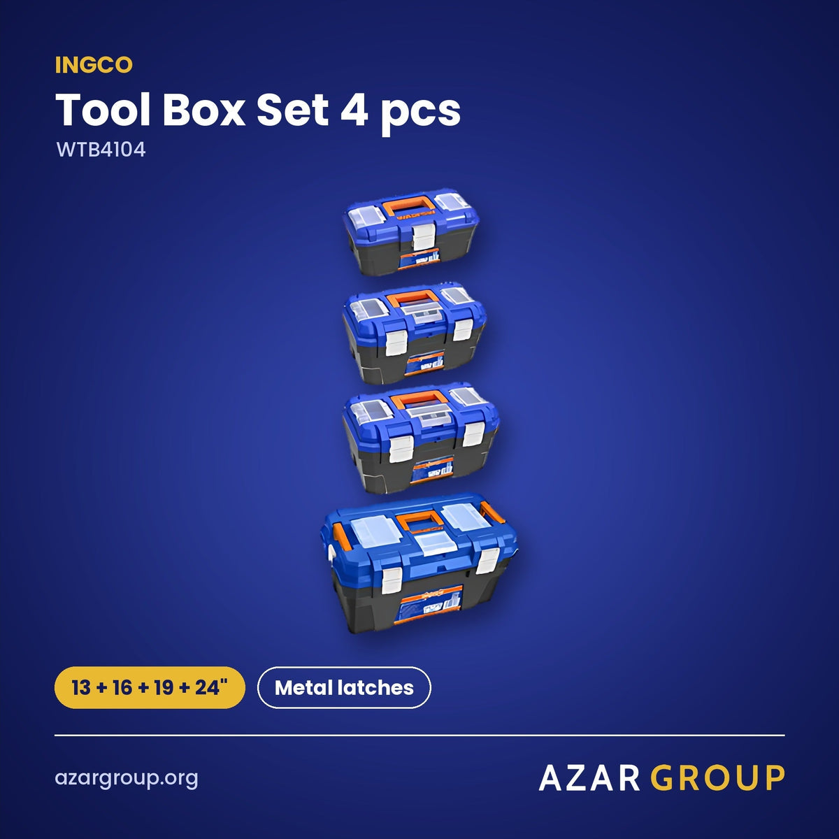 INGCO WTB4104 Tool Box Set 4 pcs – 13 + 16 + 19 + 24", Metal latches