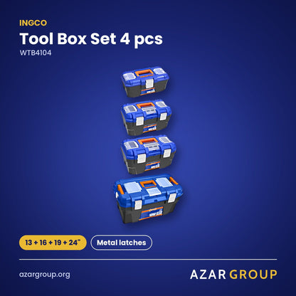 INGCO WTB4104 Tool Box Set 4 pcs – 13 + 16 + 19 + 24", Metal latches
