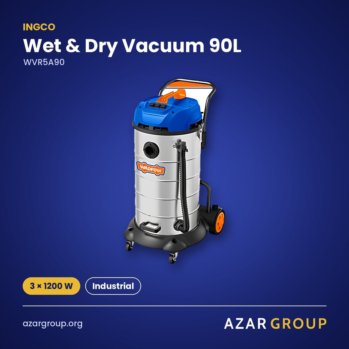 INGCO WVR5A90 Wet & Dry Vacuum 90L – 3 × 1200 W, Industrial