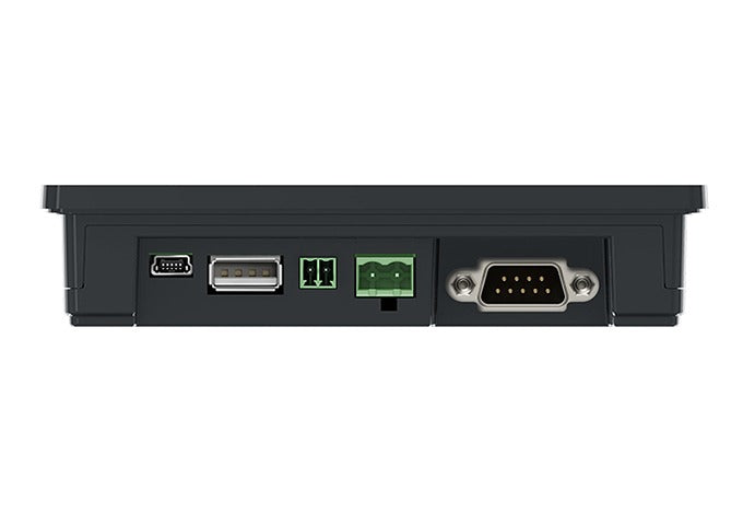 INVT VS-043QE HMI bottom ports: serial, USB and 24V power
