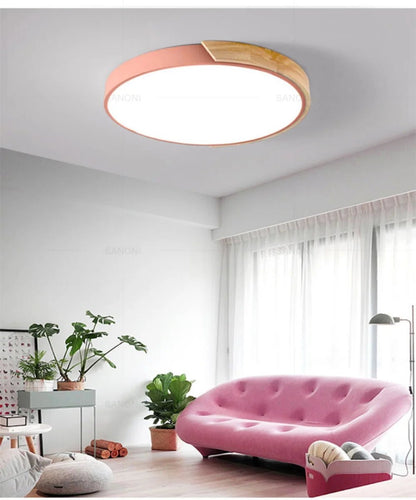 Pink + Wood Macaron LED 50CM 100W Ceiling Light 4000K - Aura Lighting - Azar Group