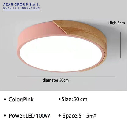 Pink + Wood Macaron LED 50CM 100W Ceiling Light 4000K - Aura Lighting - Azar Group