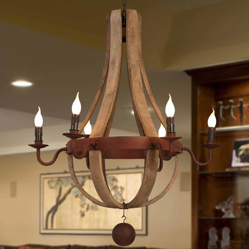 AUR-PEND-SY88020-D6 Vintage Wood Wine Barrel Chandelier