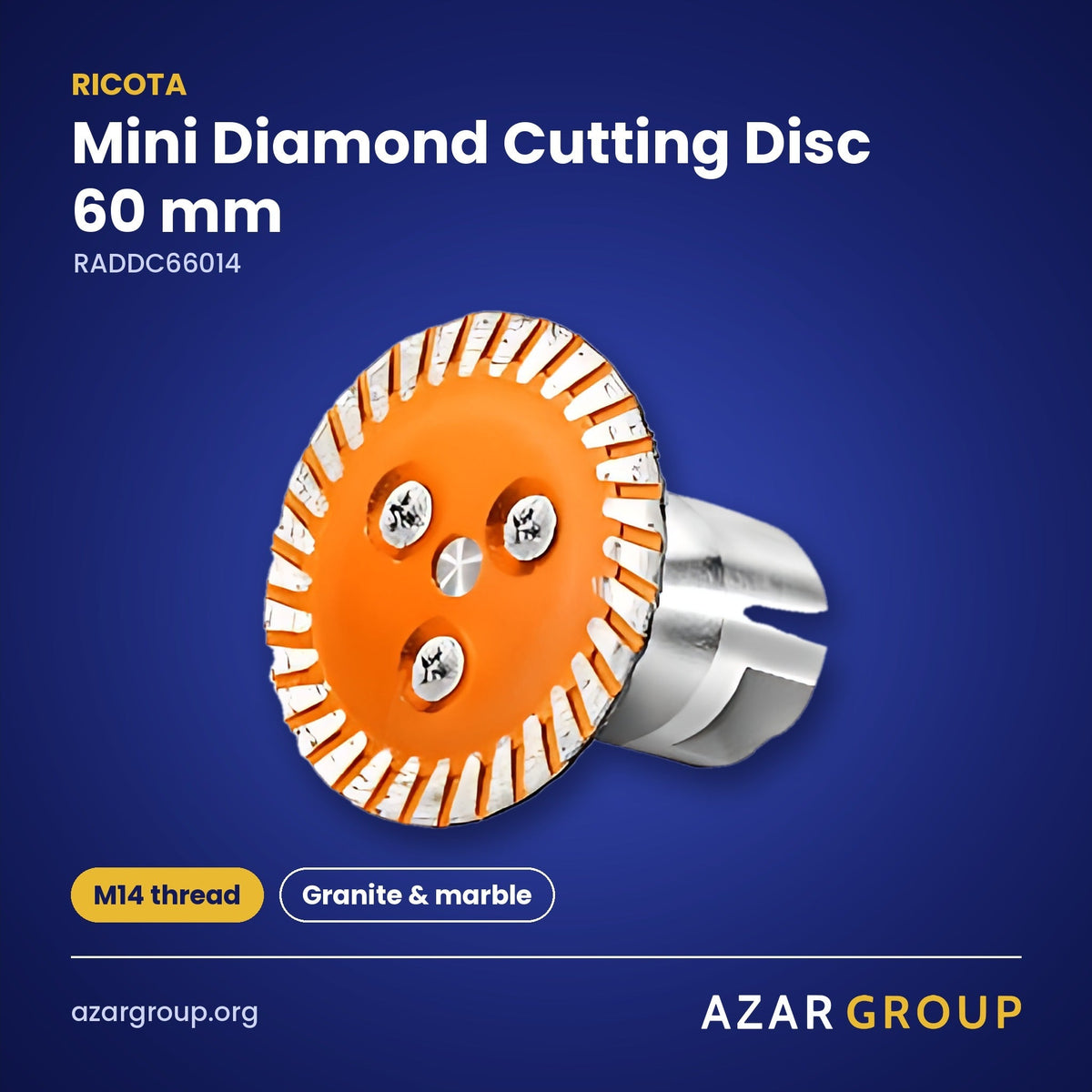 RICOTA RADDC66014 Mini Diamond Cutting Disc 60 mm – M14 thread, Granite & marble