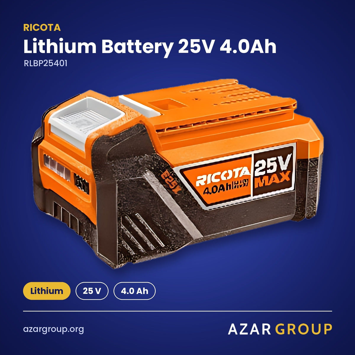 RICOTA RLBP25401 Lithium Battery 25V 4.0Ah – Lithium, 25 V, 4.0 Ah