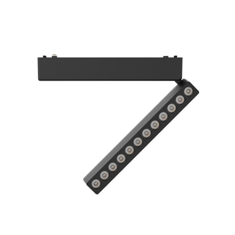 Rotating Folding Grille Light 12T Horizontal 340° Vertical 180° Black 4000K DC48V 24° 12W L230*W26*H80mm - Magnetic Track LED Light - Aura Lighting - Azar Group