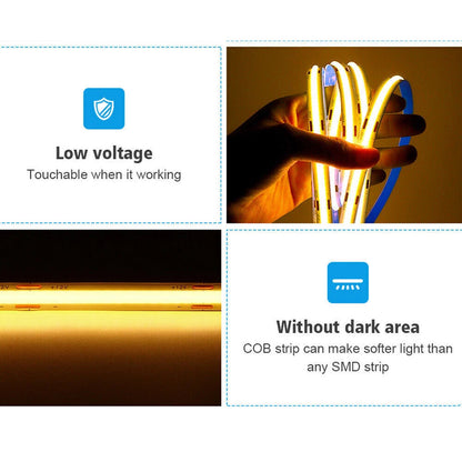 Aura COB LED Strip Light 24V 3MM 8W/m (10M/Roll, 2CM Cut) Aura Lighting