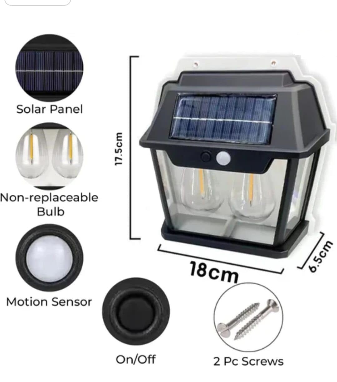 Solar Wall Lamp 2 Watts Wireless Outdoor Light Tungsten Solar Powered Lights with 3 Modes & Motion Sensor Filament IP65 Waterproof Porch Lights for Home Garden Decoration - LED Lights & Lighting - Aura Lighting - Azar Group