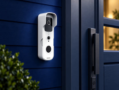 V.E.M. FM571 Pro video doorbell mounted beside a front door