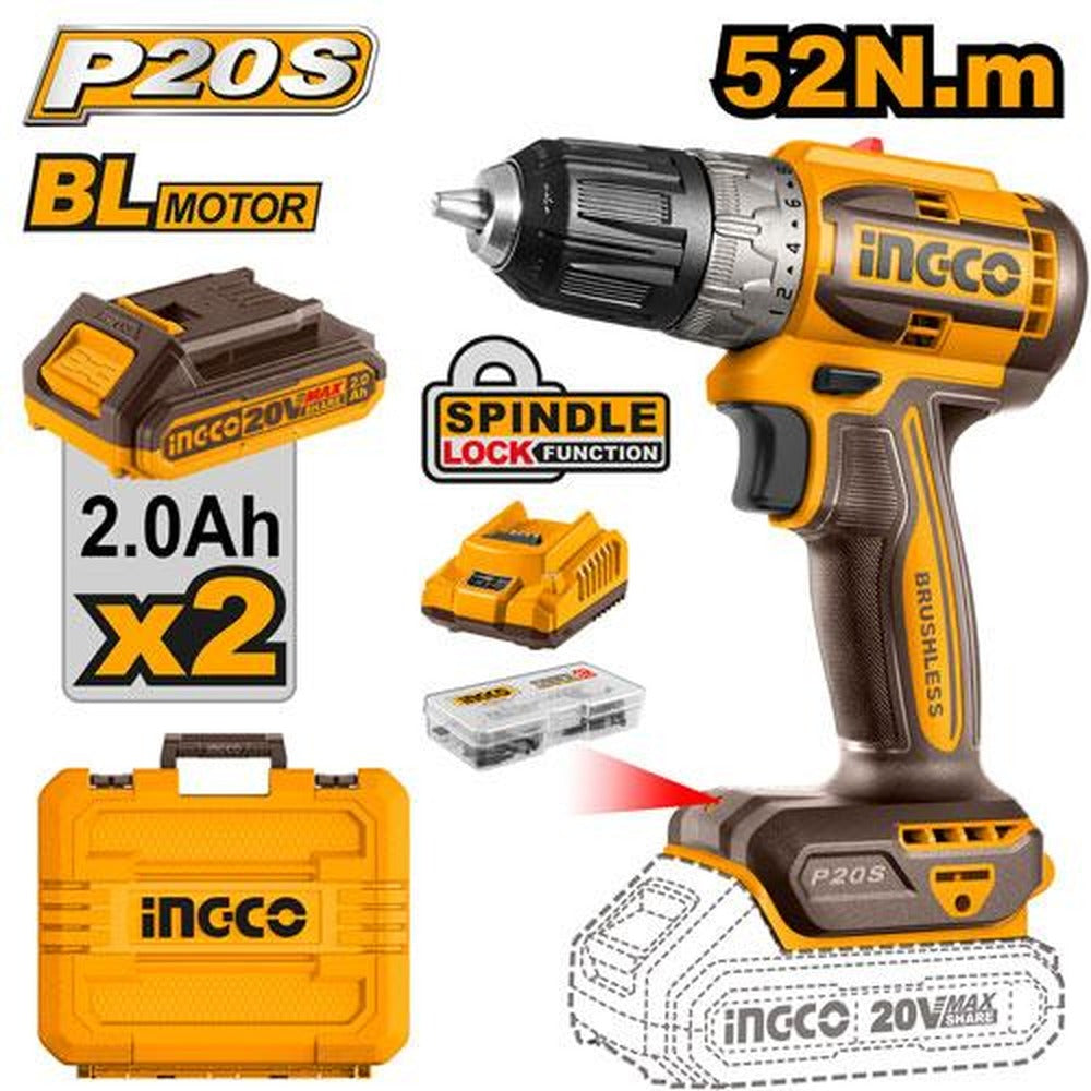 INGCO Brushless cordless drill CDLI20453