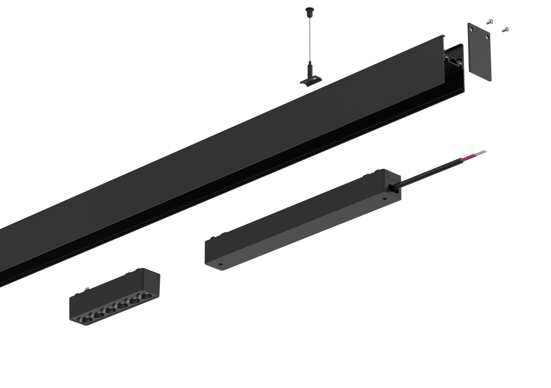 Ultra Thin Magnetic Black Track Rail 3 Meters W29.5*H50 48VDC Hoisted Mounted - Magnetic Track LED Light - Aura Lighting - Azar Group