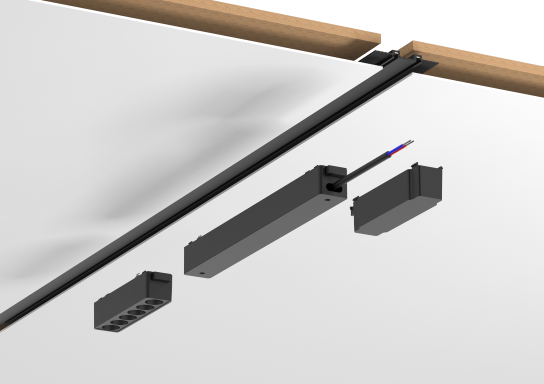 Ultra Thin Magnetic Black Track Rail 3 Meters W56*H6 48VDC Recessed Mounted - Magnetic Track LED Light - Aura Lighting - Azar Group