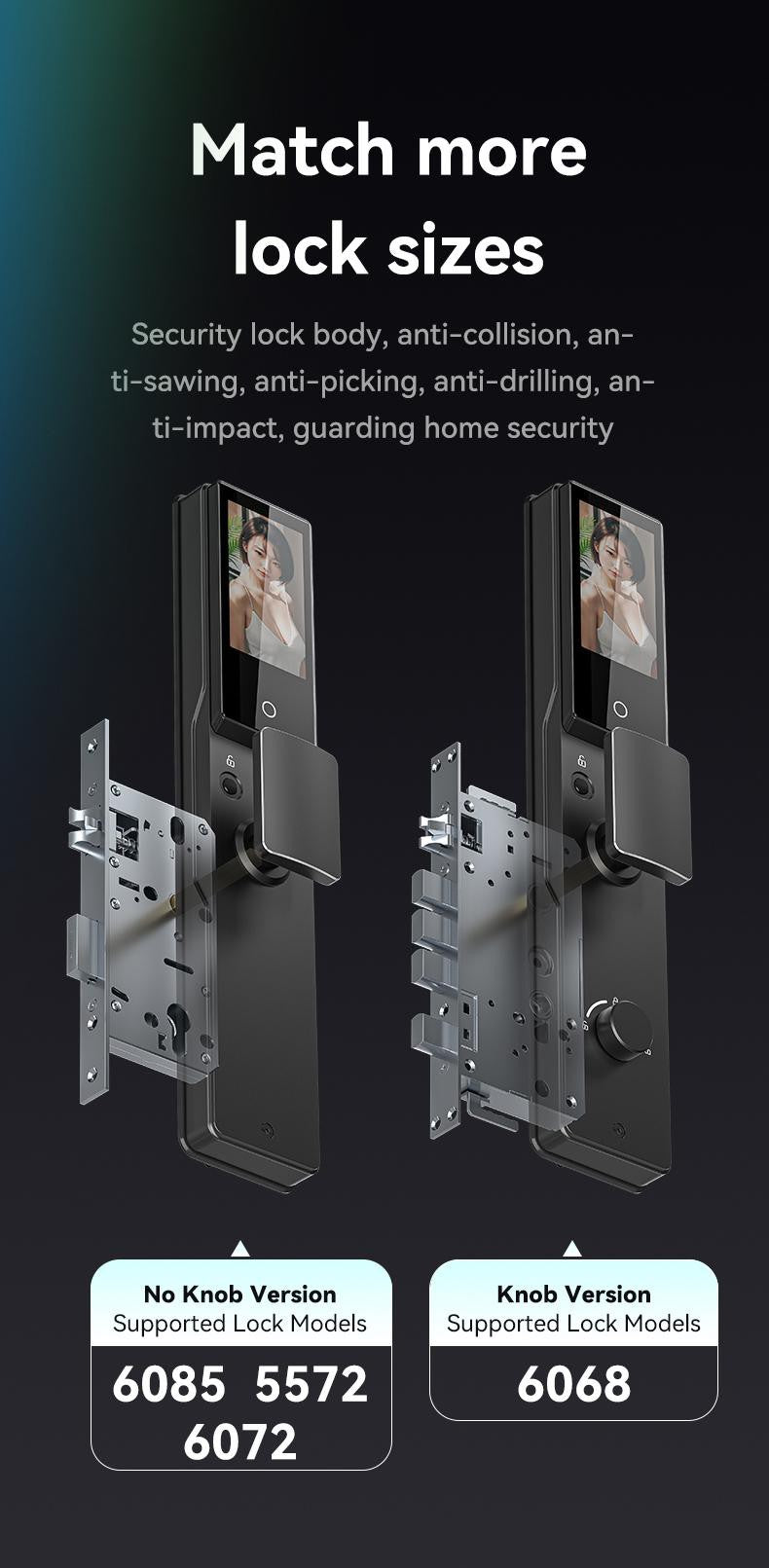 V.E.M. D1 smart door lock supported lock bodies: 6085, 5572, 6072 and knob version 6068