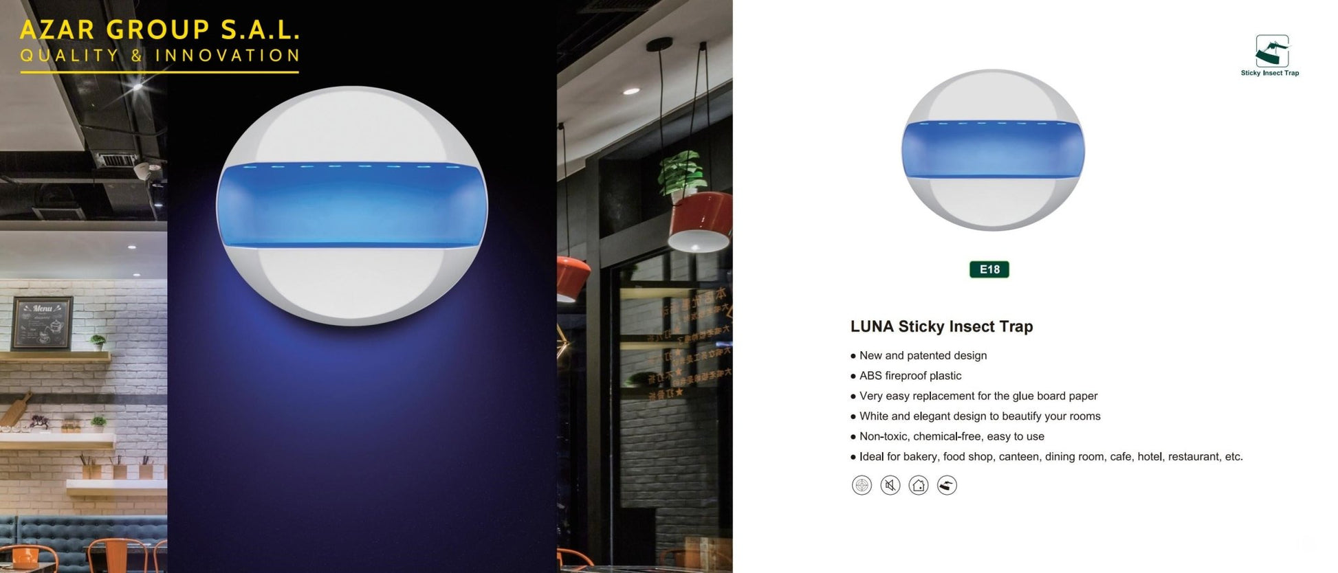 V.E.M. E18 LUNA Sticky Insect Trap UV - A LED lamps ABS fireproof plastic - Insect Killers - V.E.M. - Azar Group