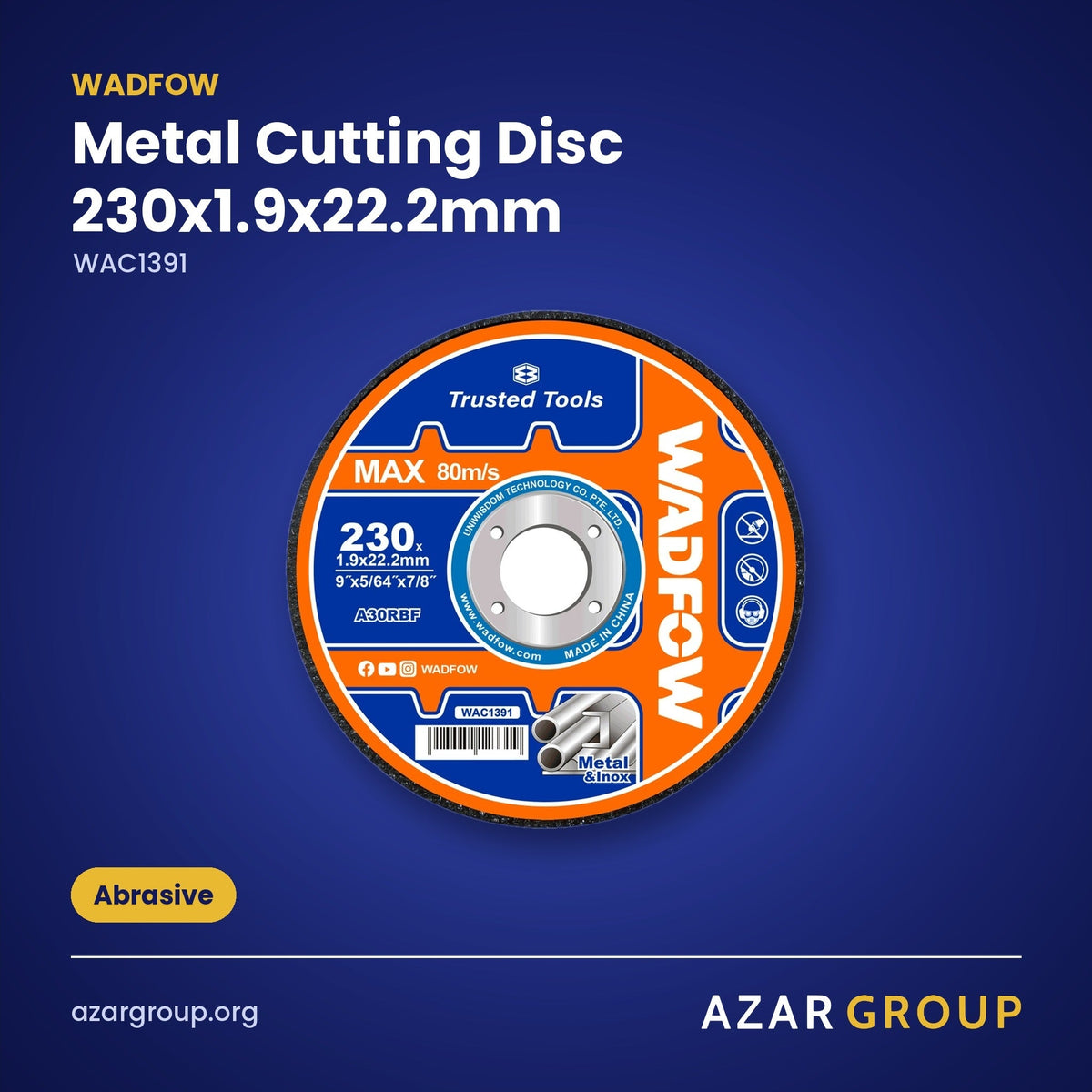 WADFOW WAC1391 Metal Cutting Disc 230x1.9x22.2mm – Abrasive