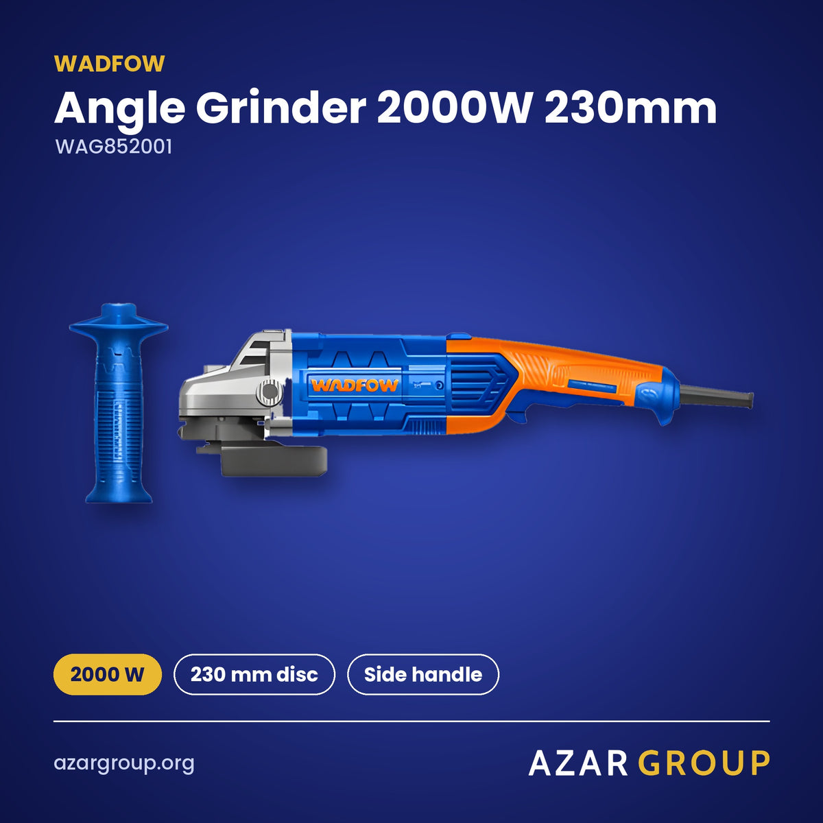 WADFOW WAG852001 Angle Grinder 2000W 230mm – 2000 W, 230 mm disc, Side handle