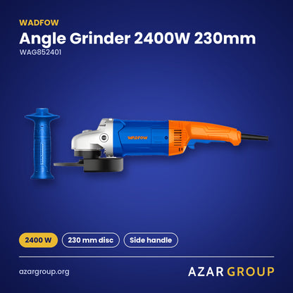 WADFOW WAG852401 Angle Grinder 2400W 230mm – 2400 W, 230 mm disc, Side handle