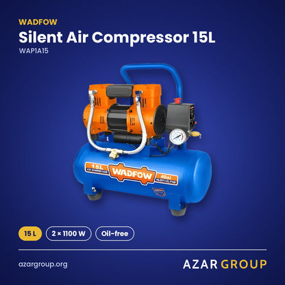 WADFOW WAP1A15 Silent Air Compressor 15L – 15 L, 2 × 1100 W, Oil-free