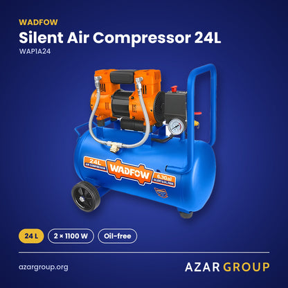 WADFOW WAP1A24 Silent Air Compressor 24L – 24 L, 2 × 1100 W, Oil-free