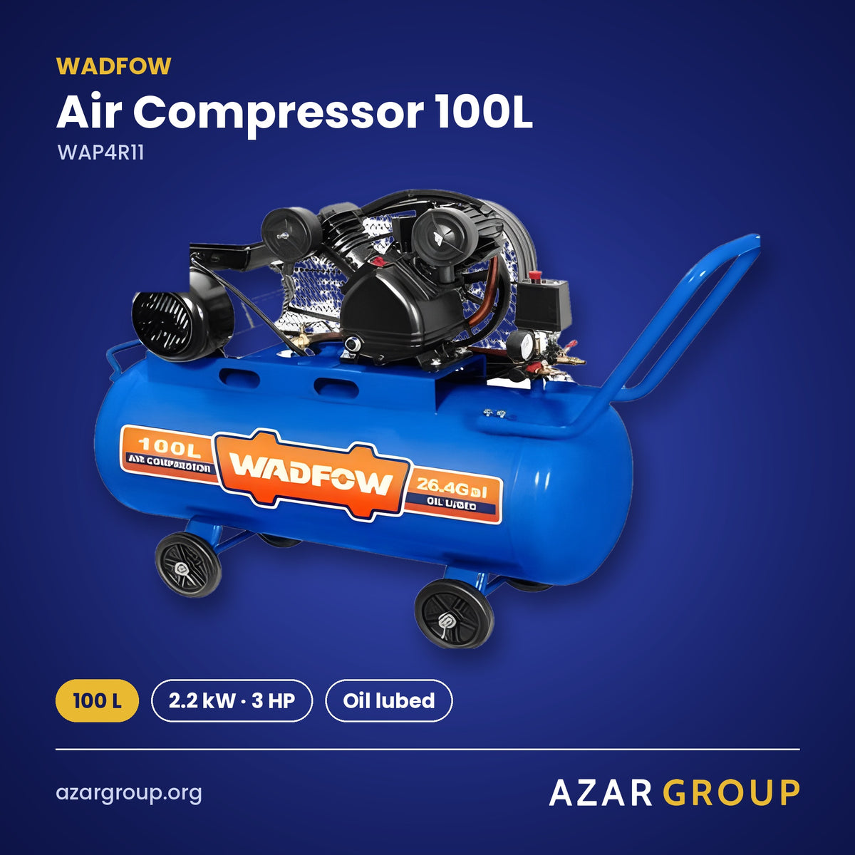 WADFOW WAP4R11 Air Compressor 100L – 100 L, 2.2 kW · 3 HP, Oil lubed