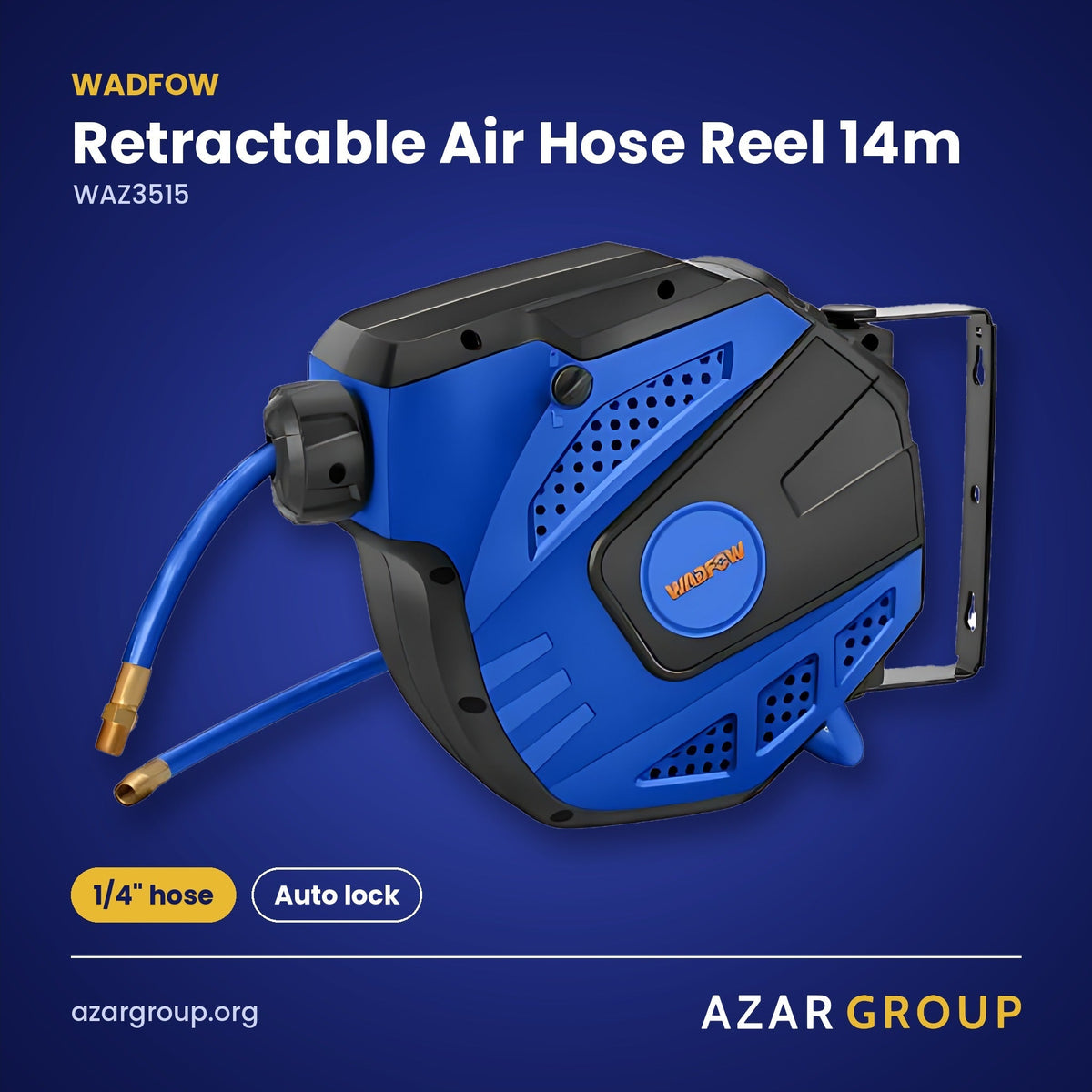 WADFOW WAZ3515 Retractable Air Hose Reel 14m – 1/4" hose, Auto lock