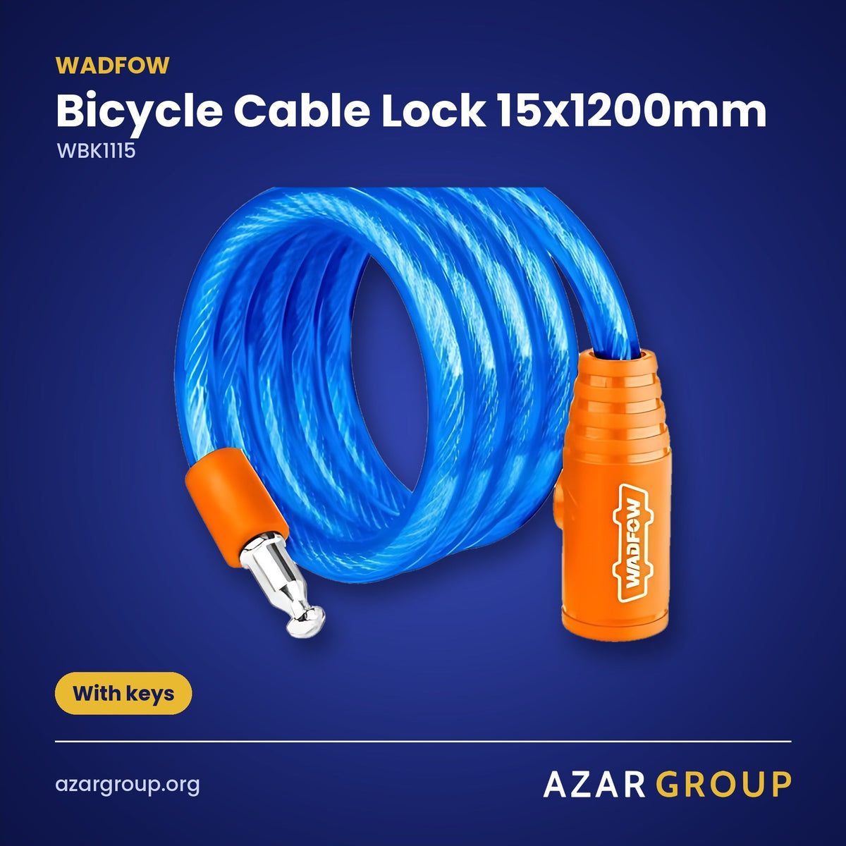 WADFOW WBK1115 Bicycle Cable Lock 15x1200mm – With keys