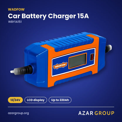 WADFOW WBY1A151 Car Battery Charger 15A – 12/24V, LCD display, Up to 220Ah