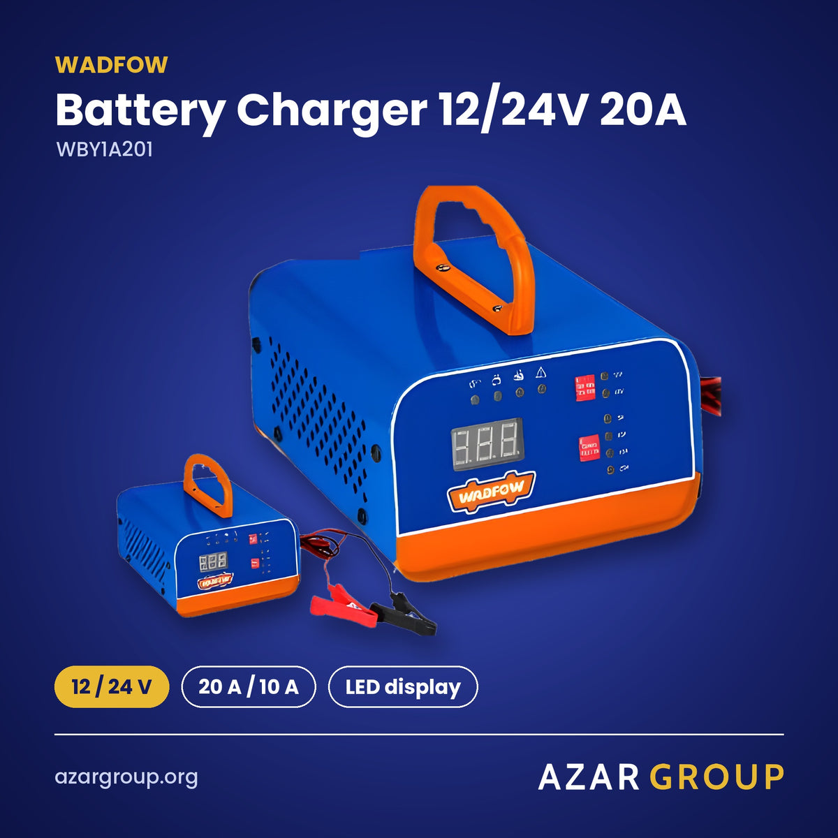 WADFOW WBY1A201 Battery Charger 12/24V 20A – 12 / 24 V, 20 A / 10 A, LED display