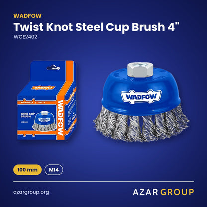WADFOW WCE2402 Twist Knot Steel Cup Brush 4" – 100 mm, M14