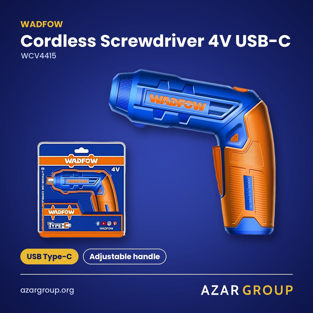 WADFOW WCV4415 Cordless Screwdriver 4V USB-C – USB Type-C, Adjustable handle