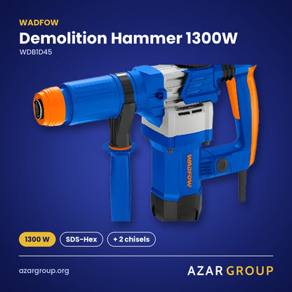 WADFOW WDB1D45 Demolition Hammer 1300W – 1300 W, SDS-Hex, + 2 chisels