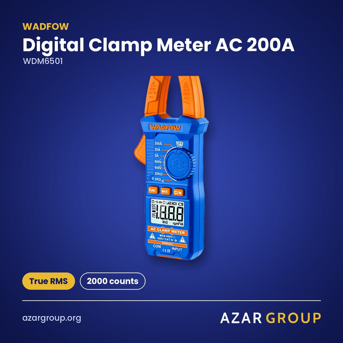 WADFOW WDM6501 Digital Clamp Meter AC 200A – True RMS, 2000 counts