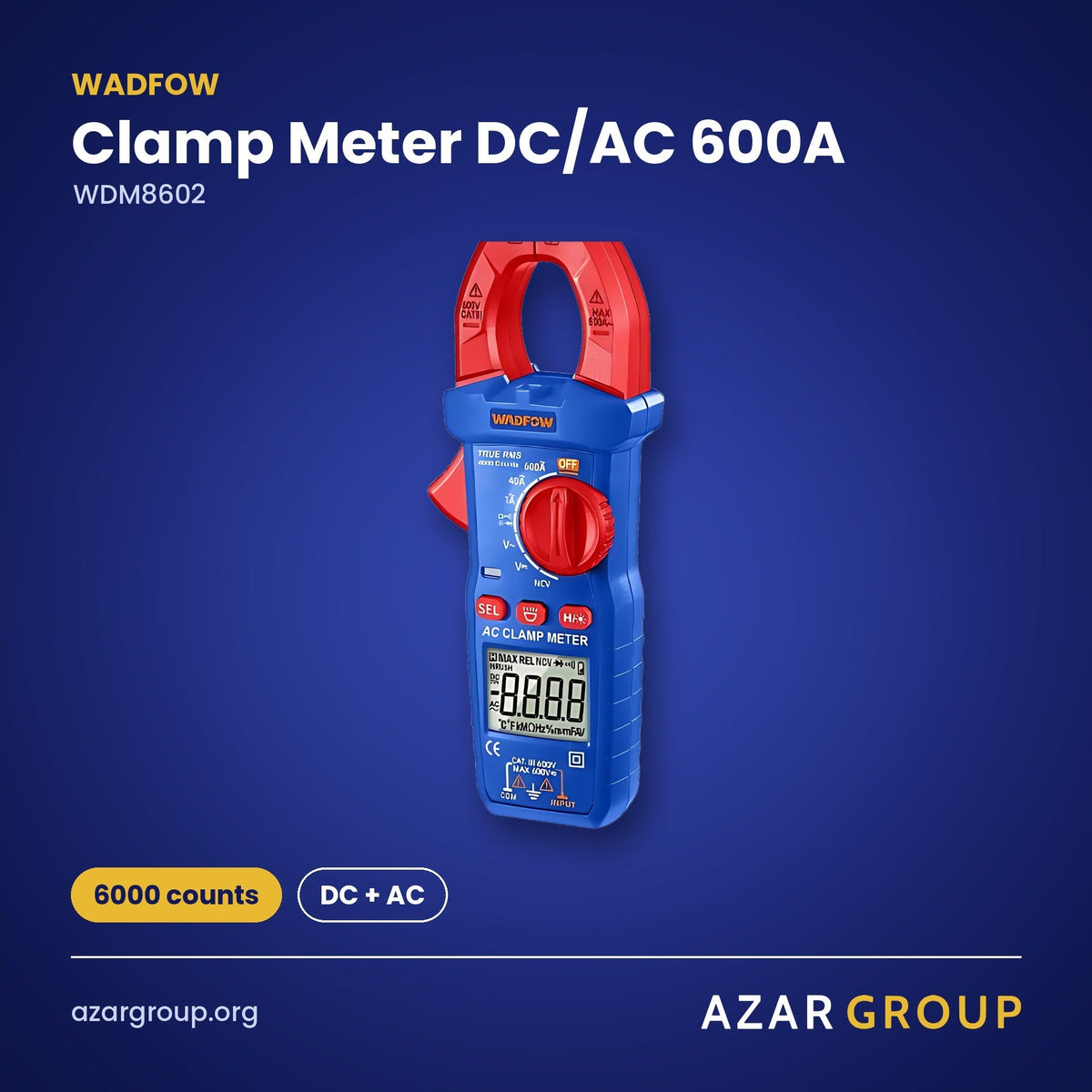 WADFOW WDM8602 Clamp Meter DC/AC 600A – 6000 counts, DC + AC