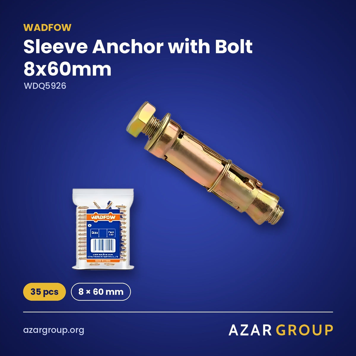 WADFOW WDQ5926 Sleeve Anchor with Bolt 8x60mm – 35 pcs, 8 × 60 mm
