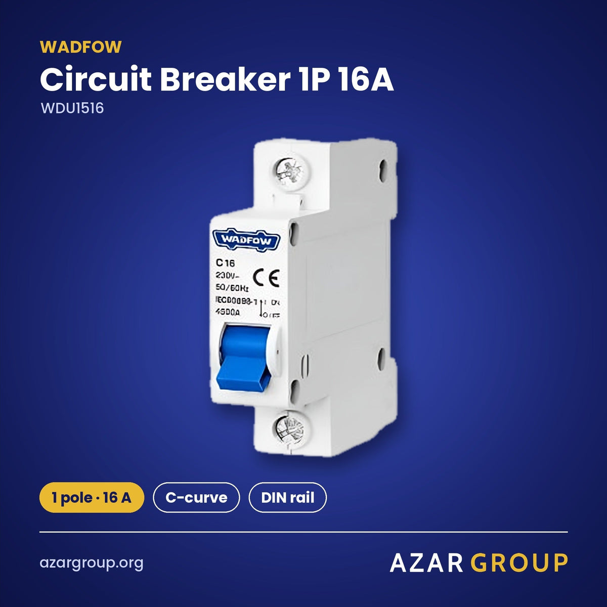 WADFOW WDU1516 Circuit Breaker 1P 16A – 1 pole · 16 A, C-curve, DIN rail