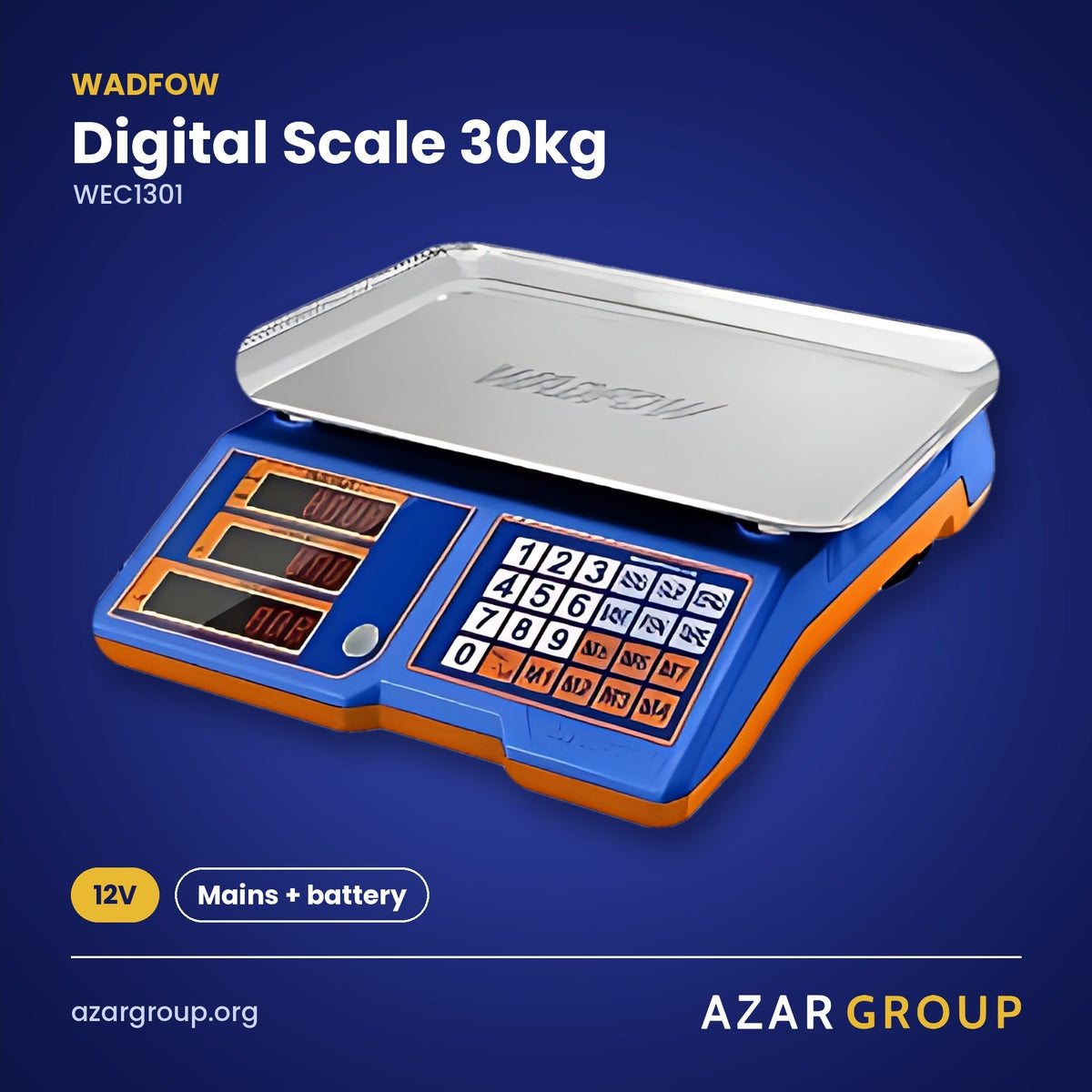 WADFOW WEC1301 Digital Scale 30kg – 12V, Mains + battery