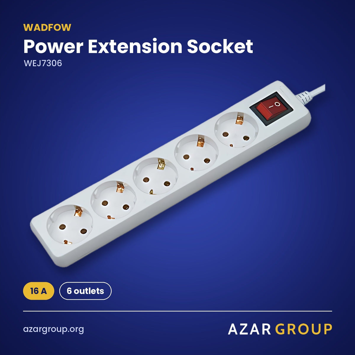 WADFOW WEJ7306 Power Extension Socket – 16 A, 6 outlets