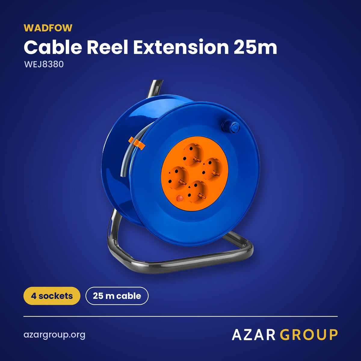 WADFOW WEJ8380 Cable Reel Extension 25m – 4 sockets, 25 m cable