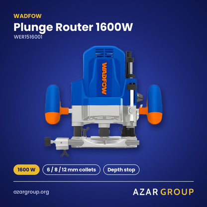 WADFOW WER1516001 Plunge Router 1600W – 1600 W, 6 / 8 / 12 mm collets, Depth stop