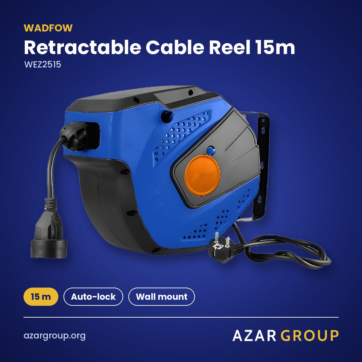 WADFOW WEZ2515 Retractable Cable Reel 15m – 15 m, Auto-lock, Wall mount
